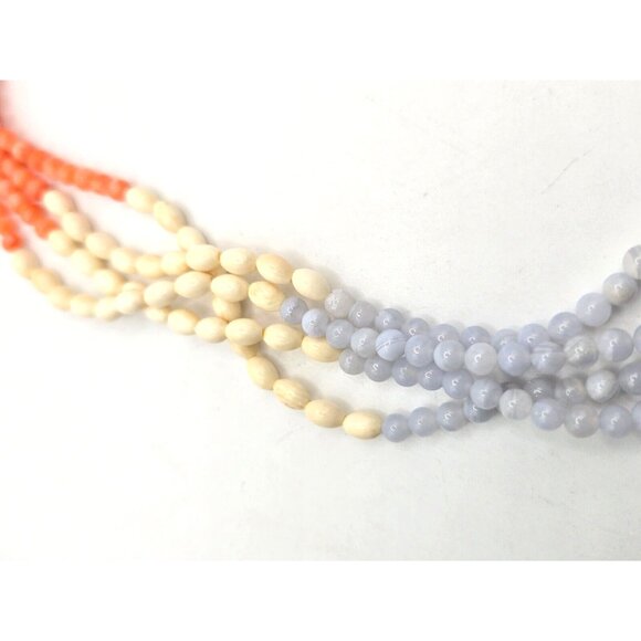 Deco 20's Twisted Pearl Beads of Red Agate, Amethyst, Blue Chancery and bone 17" - Picture 5 of 7